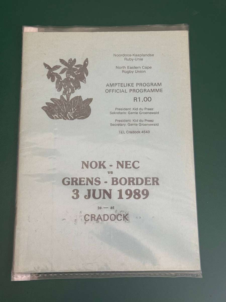Rugby Programme - Noord Oos Kaap vs Grens 03/06/1989