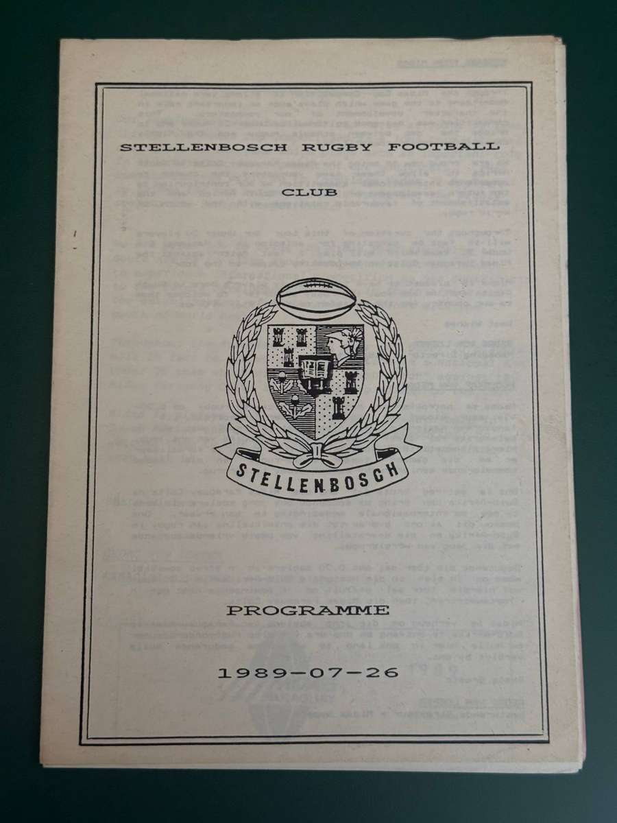 Rugby Programme - Free State u/20 vs Paraguay Colts 26/07/1989