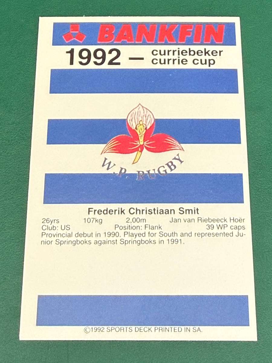Rugby Card - *SIGNED* FC Smith 1992 Sports Deck Rugby Card