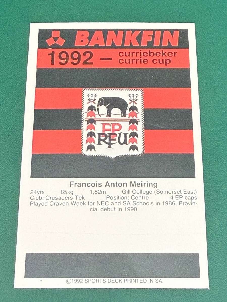Rugby Card - *SIGNED* FA Meiring 1992 Sports Deck Rugby Card