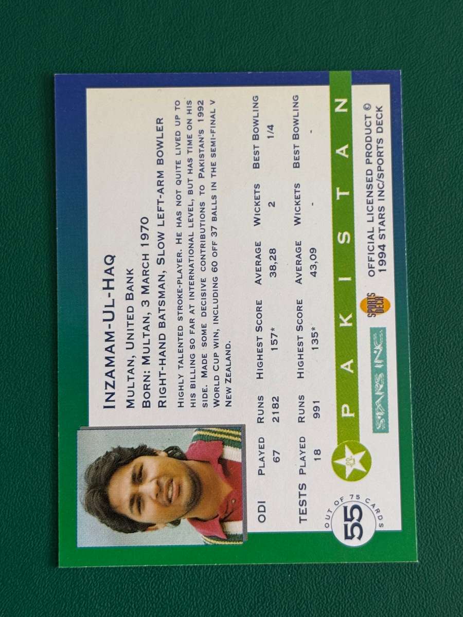 Cricket Card - *SIGNED* Inzamam-Ul-Haq 1994 Sports Deck Cricket Card