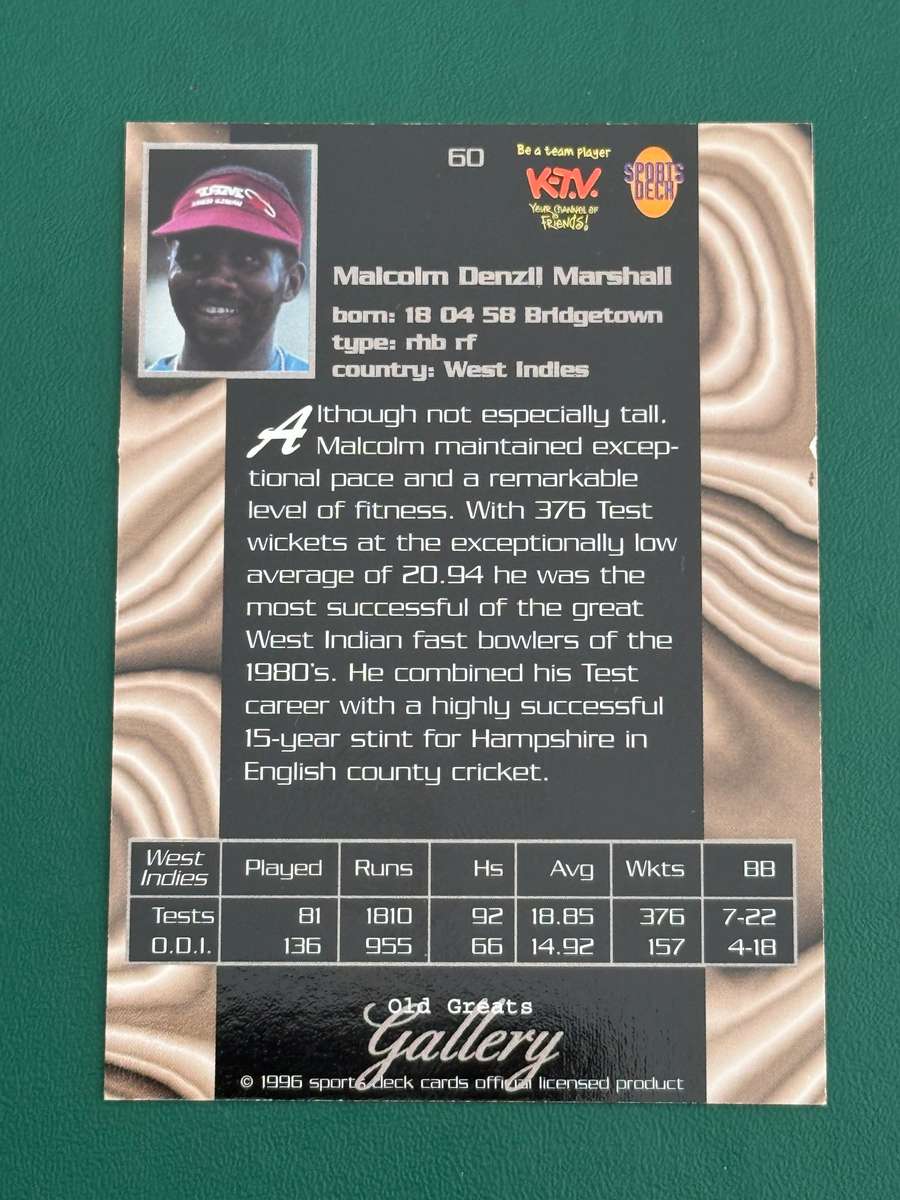 Cricket Card - Malcolm Marshall 1996 Sports Deck Old Great Gallery Cricket Card