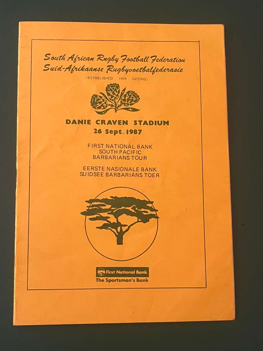 Rugby Programme - Proteas vs South-Pacific Barbarians 26/09/1987