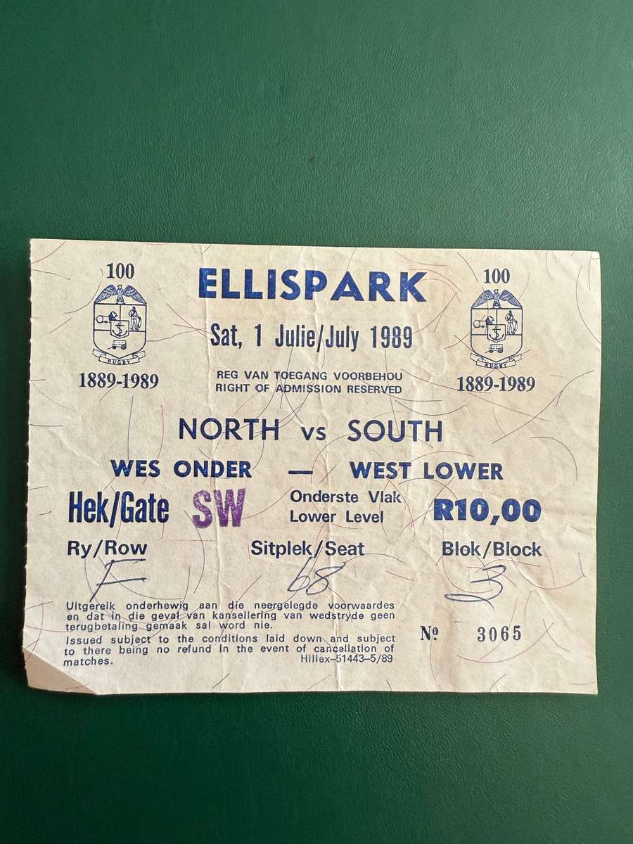 Rugby Ticket - North vs South 01/07/1989
