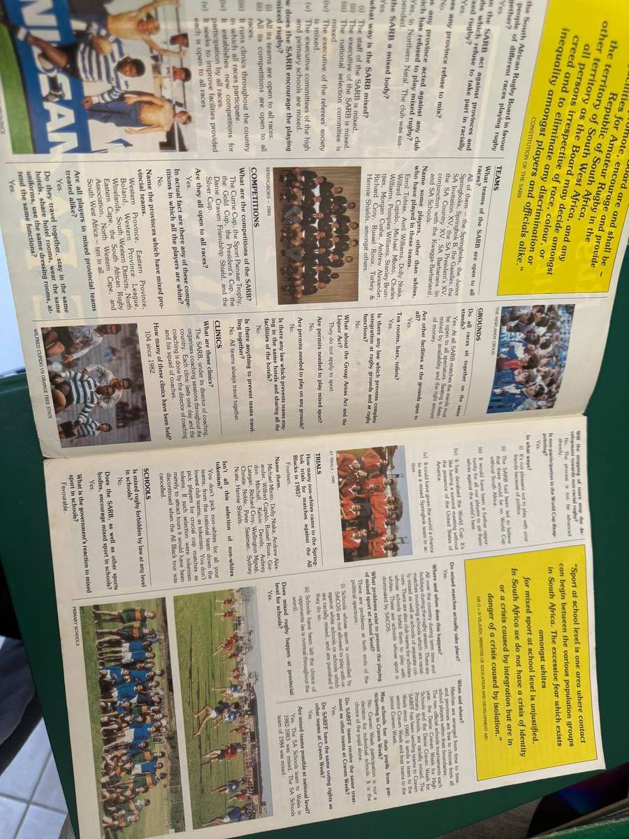Rugby Brochure - (6 Pages) Rugby in South-Africa: The facts (Issued approx 1985)