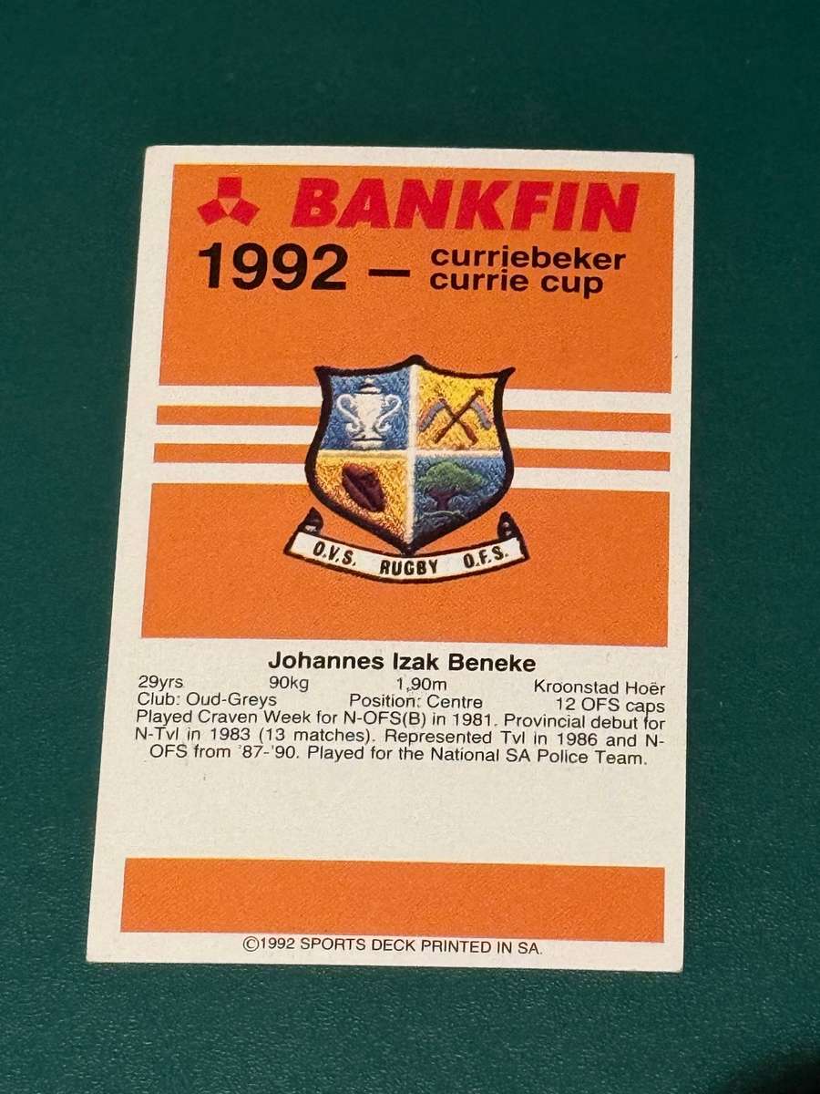 Rugby Card - *SIGNED* Izak Beneke 1992 Sports Deck Rugby Card