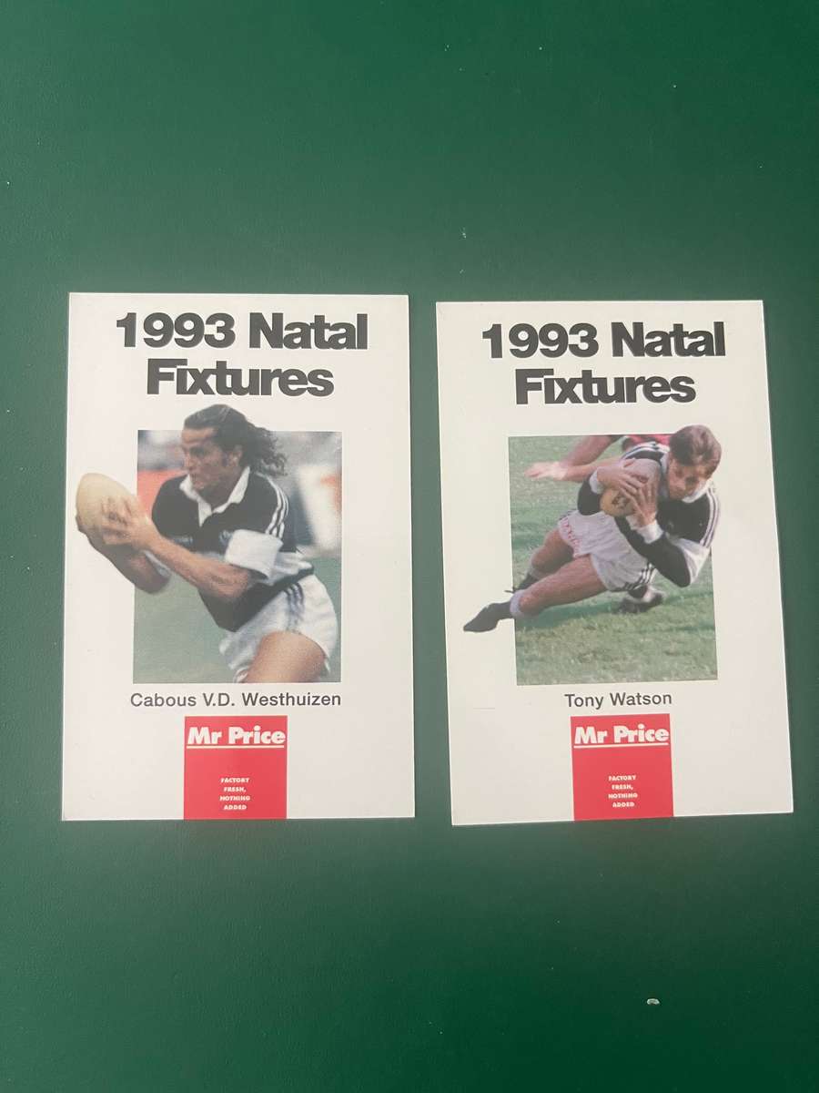 Rugby Cards - 2 * 1993 Natal Mr Price Fixture Rugby Cards