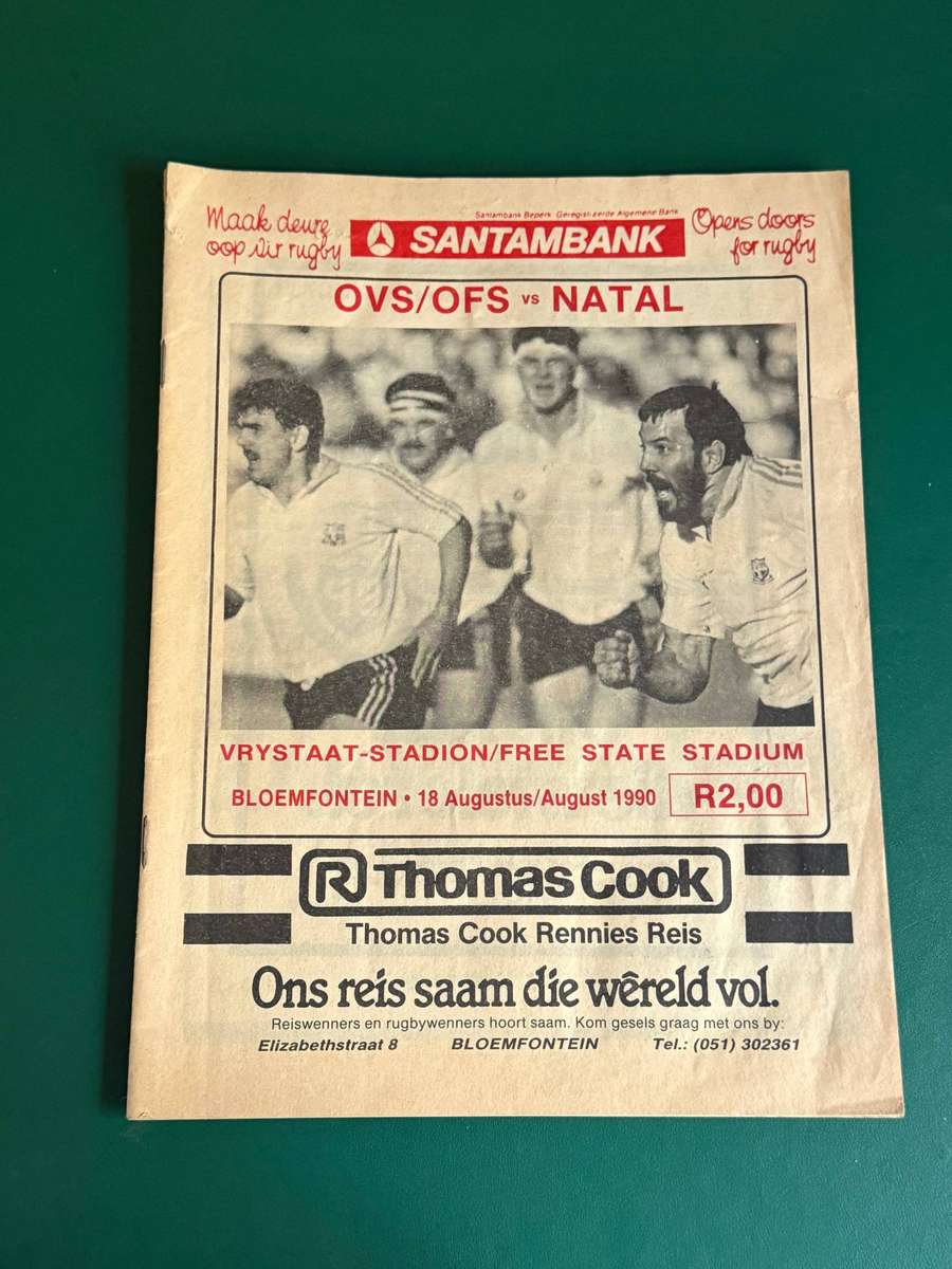 Rugby Programme - Free State vs Natal 18/08/1990