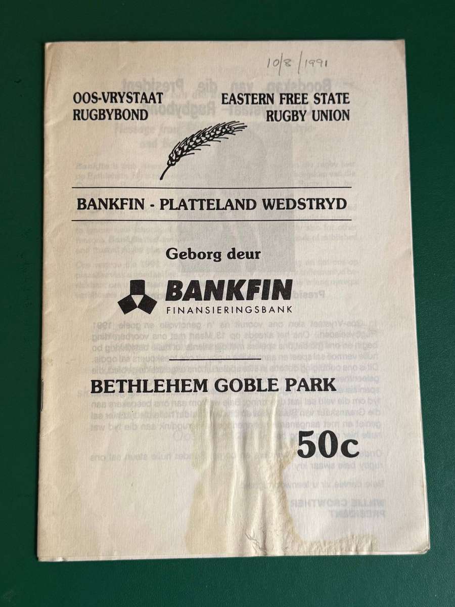 Rugby Programme - Eastern Free State vs Northern-Natal 10/08/1991