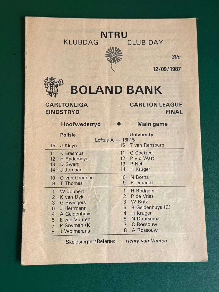 Rugby Programme - *Carlton League FINAL Police vs Tukkies 12/09/1987