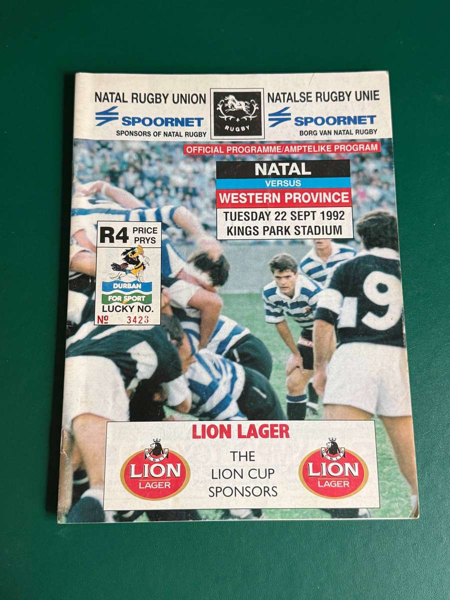 Rugby Programme - Natal vs Western Province 22/09/1992