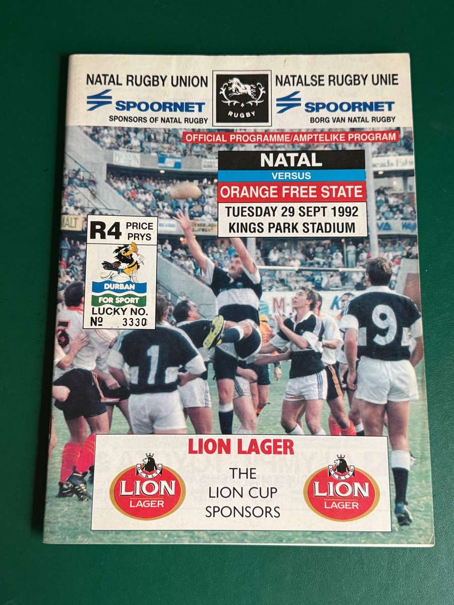 Rugby Programme - Natal vs Free State 29/09/1992