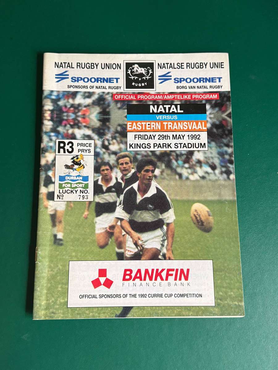 Rugby Programme - Natal vs Eastern Transvaal 29/05/1992