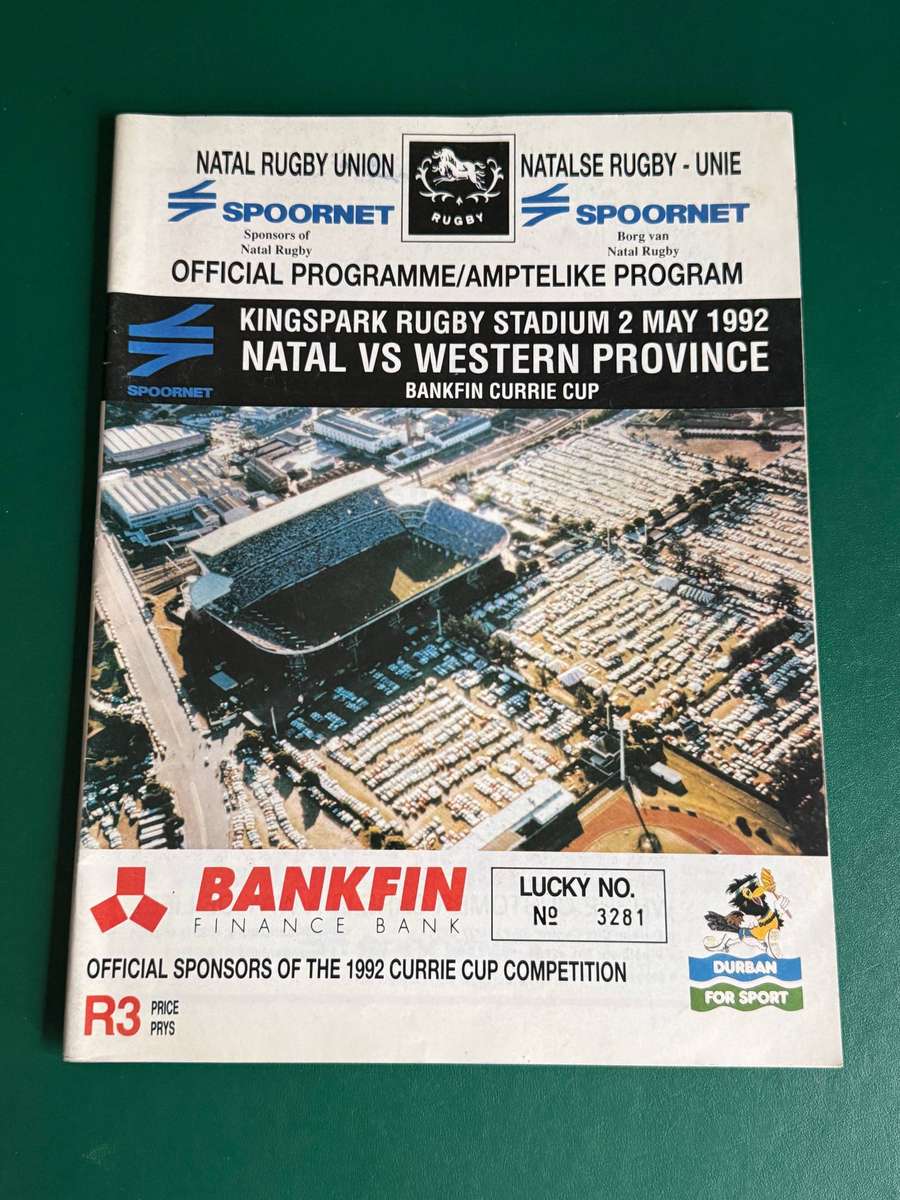 Rugby Programme - Natal vs Western Province 02/05/1992