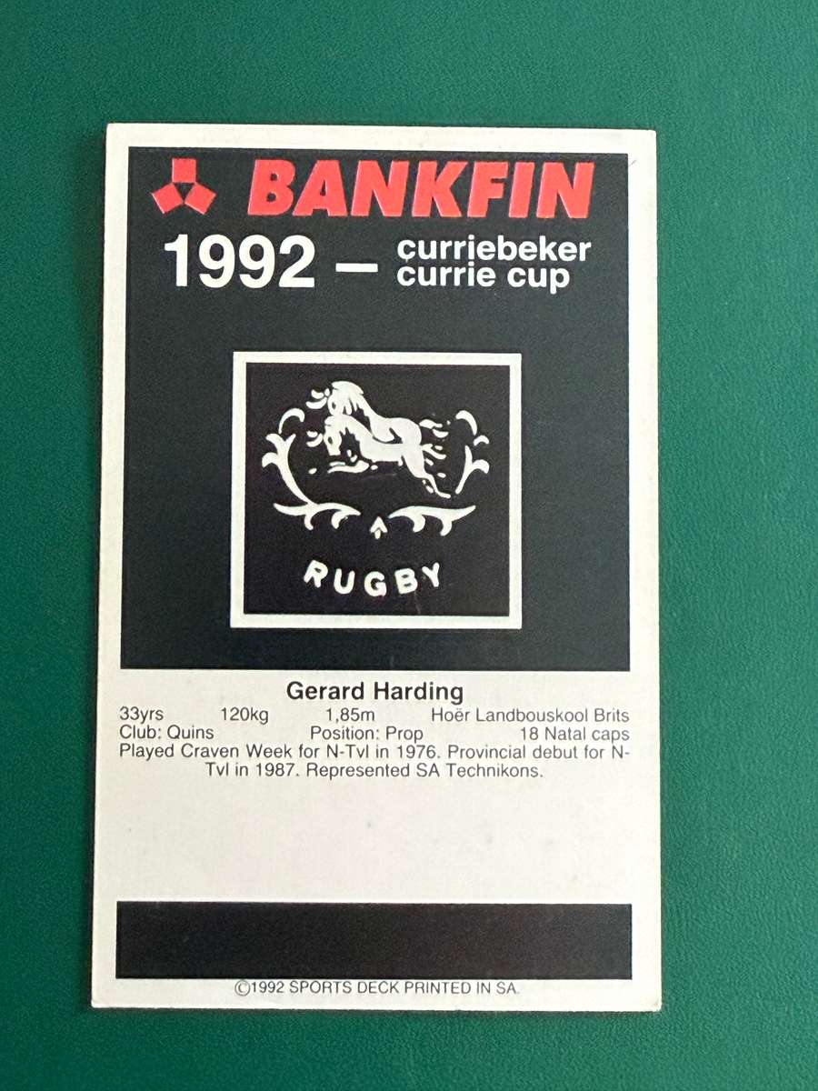 Rugby Card - Gerard Harding 1992 Sports Deck Rugby Card