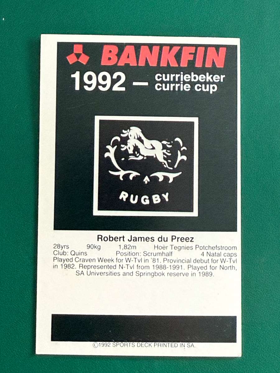 Rugby Card - Robert du Preez 1992 Sports Deck Rugby Card