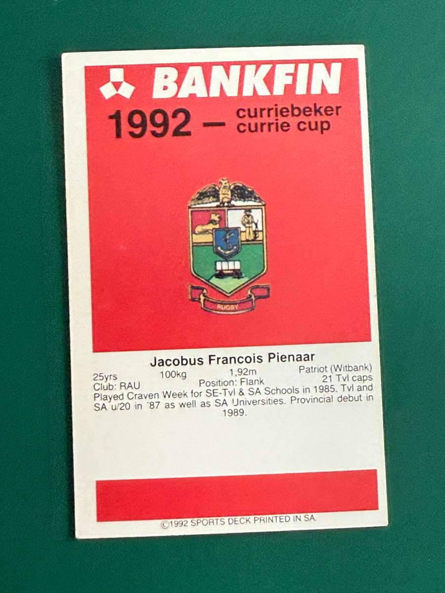 Rugby Card - Francois Pienaar 1992 Sports Deck Rugby Card