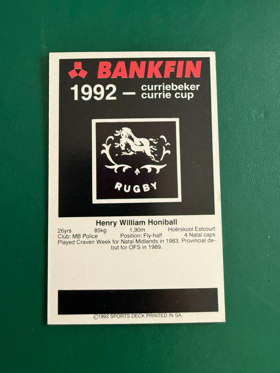Rugby Card - Henry Honiball 1992 Sports Deck Rugby Card