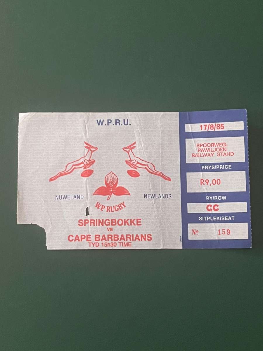 Rugby Ticket - Springboks vs Cape Barbarians 17/08/1985
