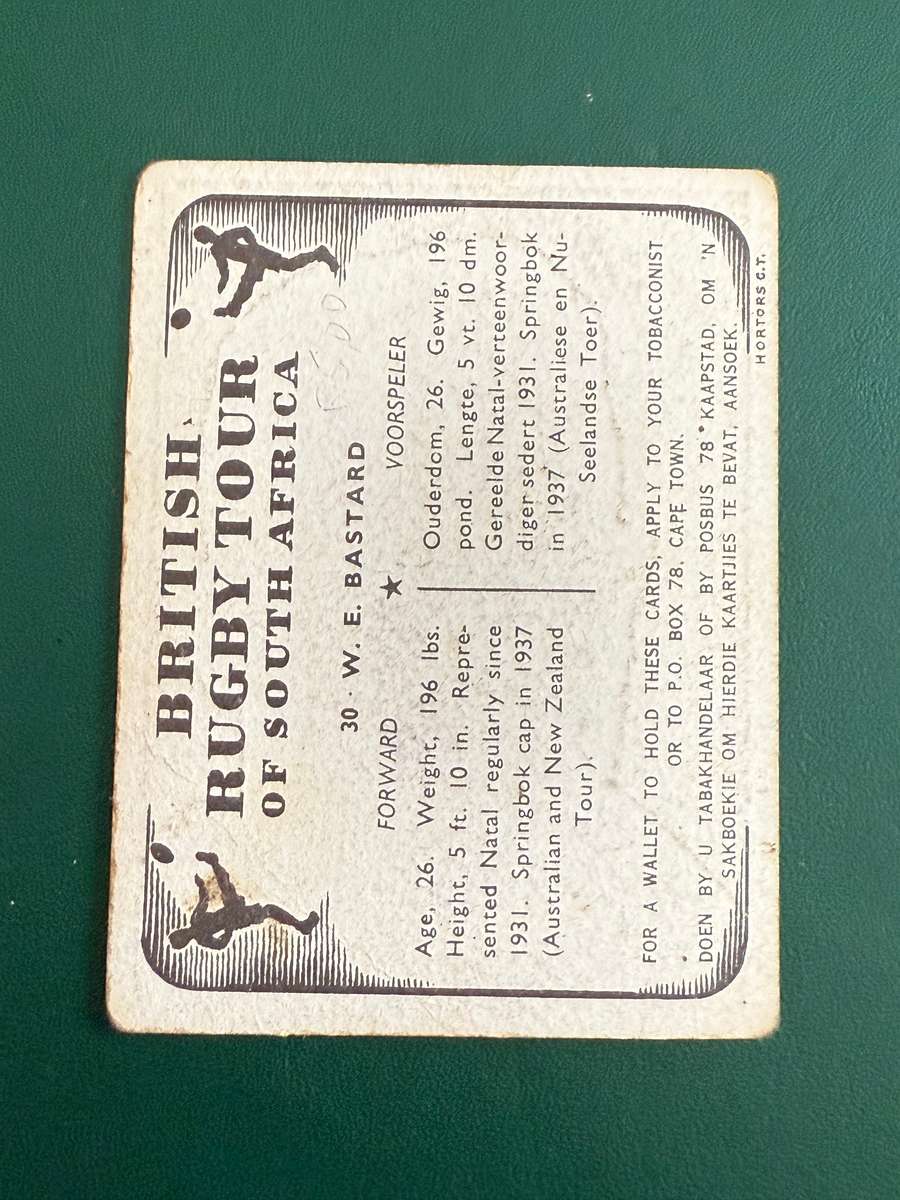 Rugby Card - WE Bastard United Tobacco 1938 Rugby Card
