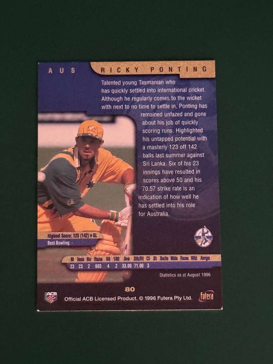 Cricket Card - *SIGNED* Ricky Ponting 1996 Futera Cricket Card