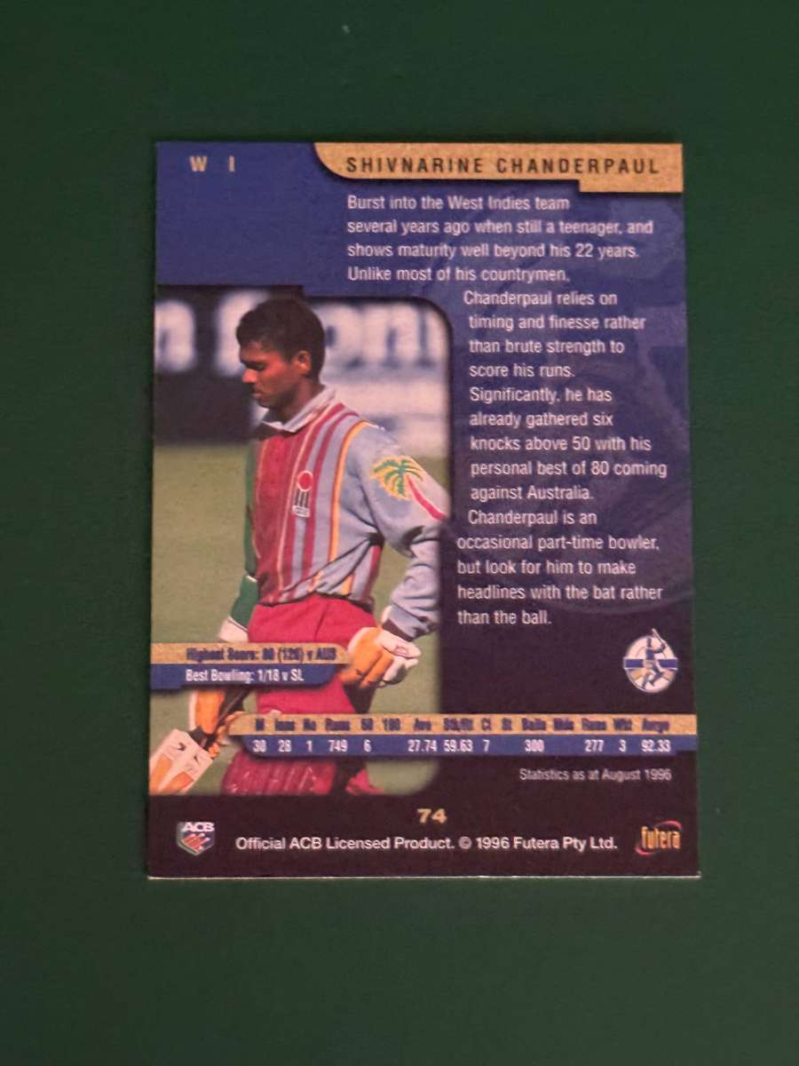 Cricket Card - *SIGNED* Shivnarine Chanderpaul 1996 Futera Cricket Card