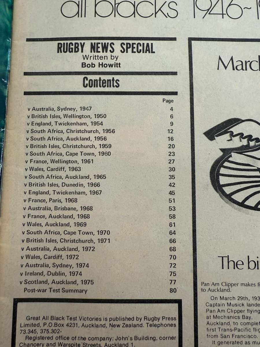 Rugby Supplement - Great Test Victories: All Blacks 1946-1975