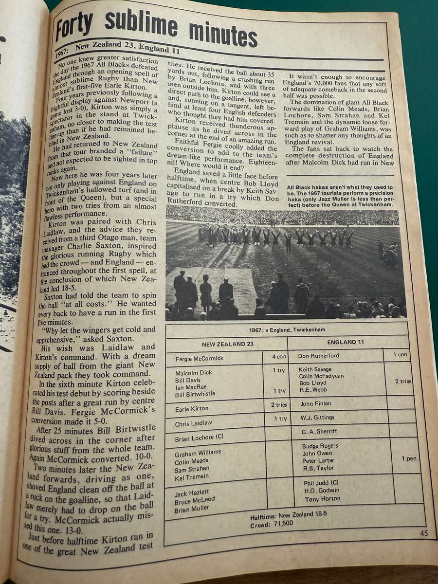 Rugby Supplement - Great Test Victories: All Blacks 1946-1975