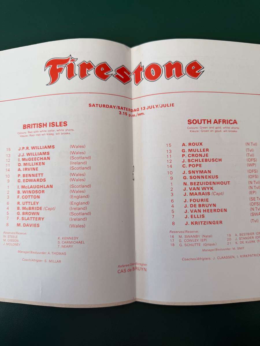 Rugby Programme - South-Africa vs British-Lions 13/07/1974 (Boet Erasmus)