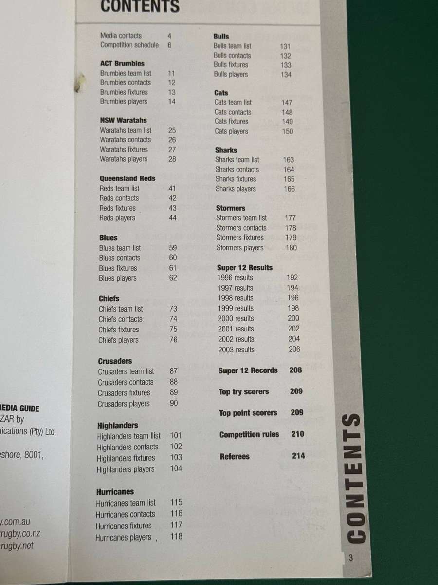 Media Guide - Super Rugby 2004 (214 pages)