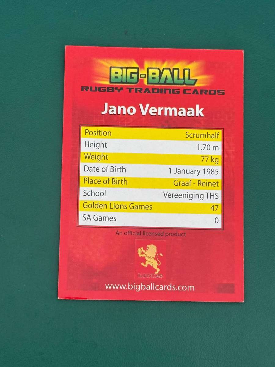 Rugby Card - *SIGNED* Jano Vermaak 2009 Big Ball Rugby Card