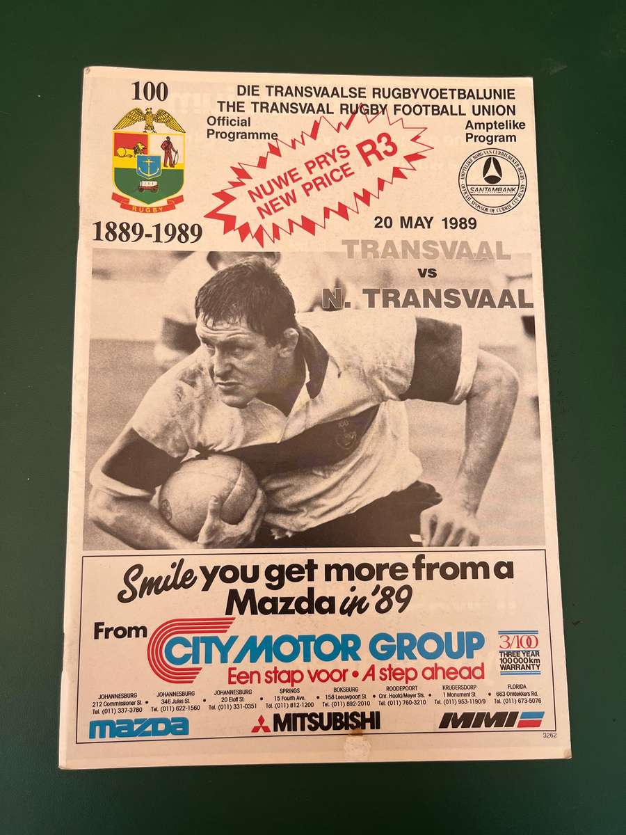Rugby Programme - Transvaal vs Northern-Transvaal 20/05/1989