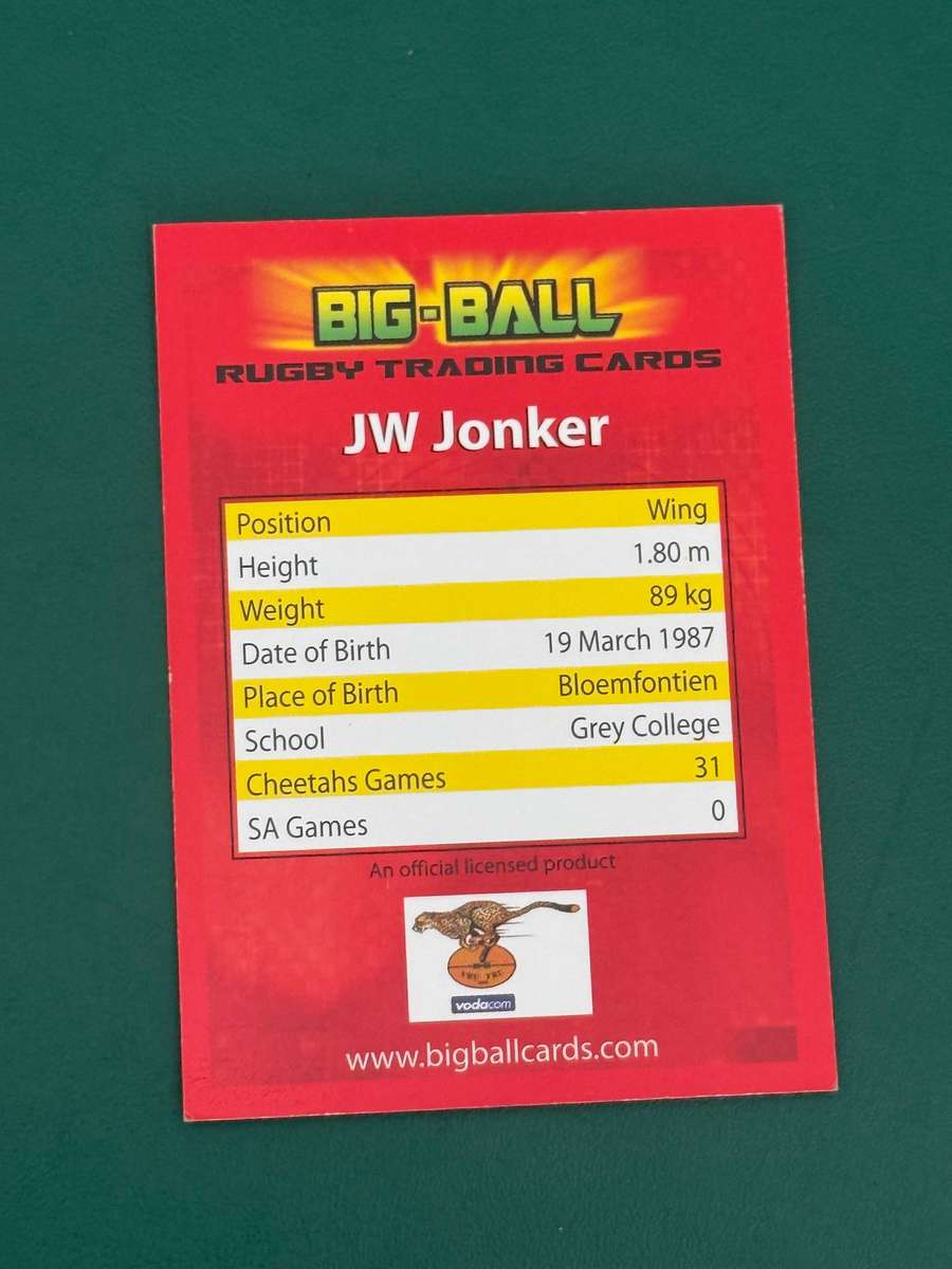 Rugby Card - *SIGNED* JW Jonker 2009 Big Ball Rugby Card