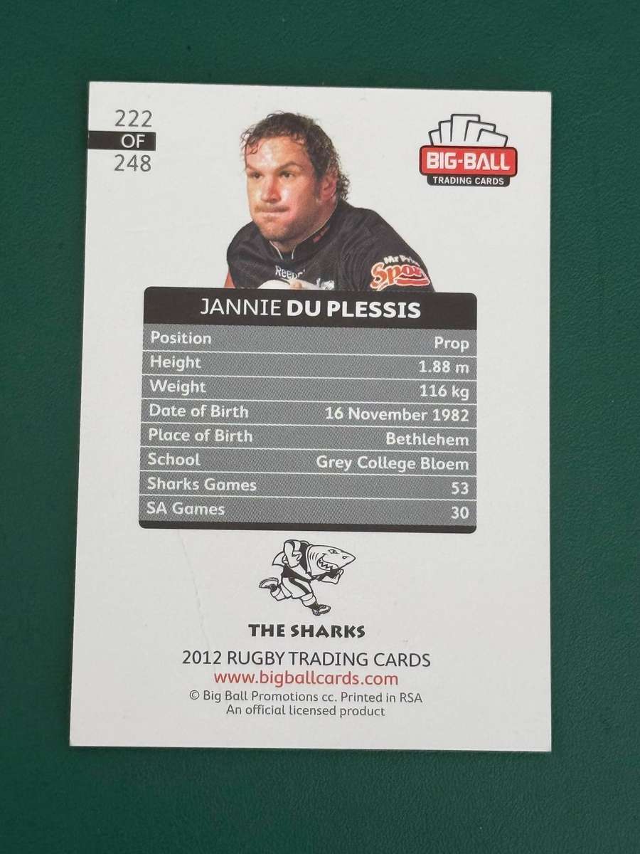 Rugby Card - *SIGNED* Jannie du Plessis 2012 Big Ball Rugby Card