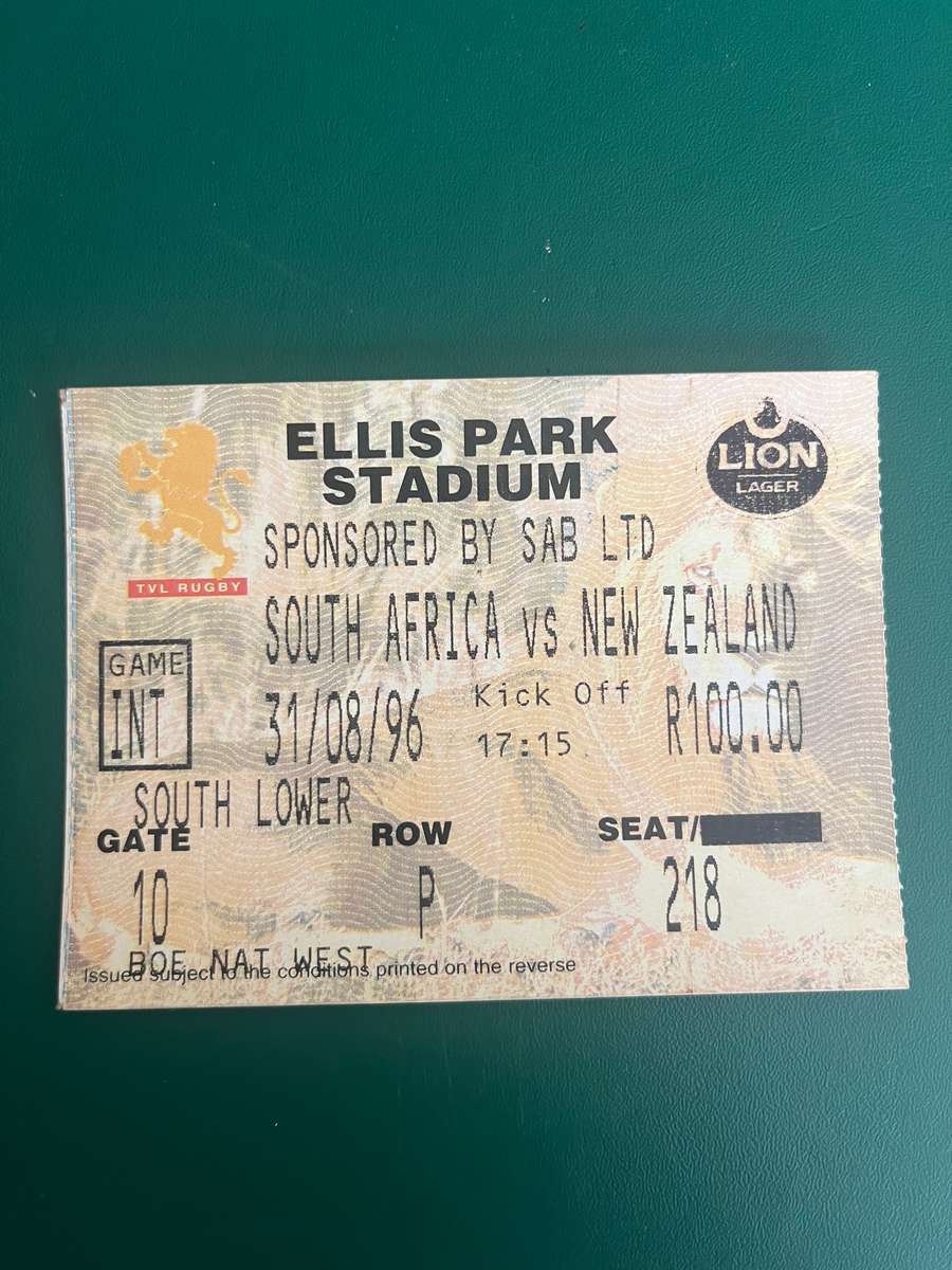 Rugby Ticket - South-Africa vs New Zealand All Blacks 31/08/1996
