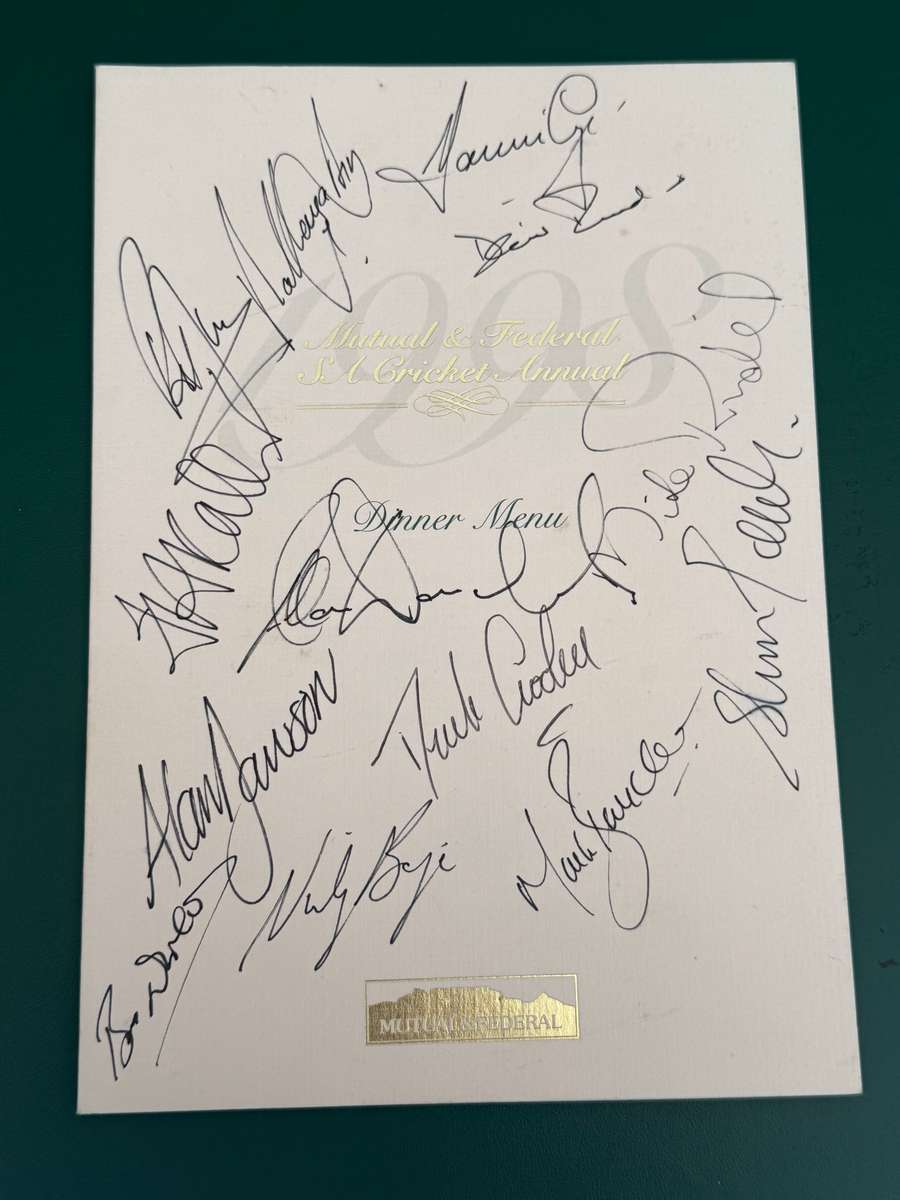 Cricket Menu - 20/10/1998 *SIGNED by 13 at Mutual and Federal SA Cricket Annual Function