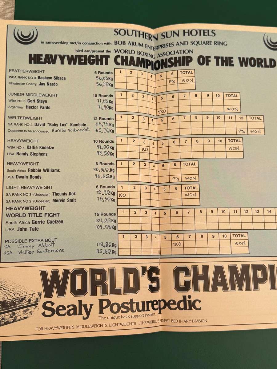 Boxing Programme - *SIGNED* Gerrie Coetzee vs John Tate 20/10/1979