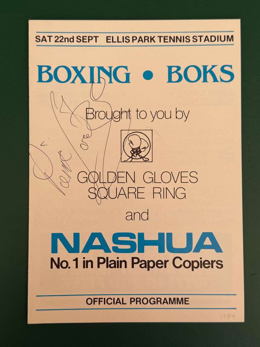 Boxing Programme - *SIGNED* Pierre Coetzer vs Bennie Knoetze 22/09/1984