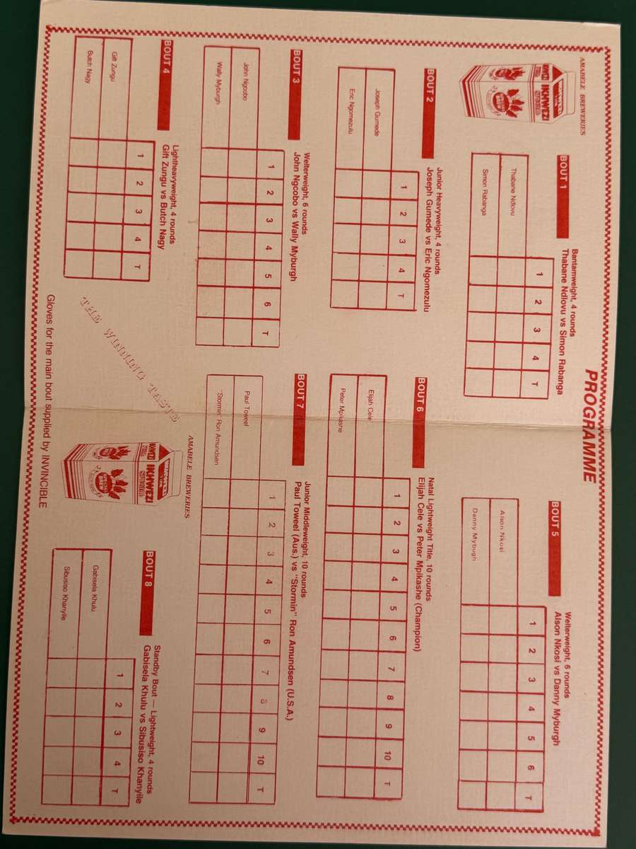 Boxing Programme - Gabisela Khulu vs Sibusiso Khanyile 22/05/1989