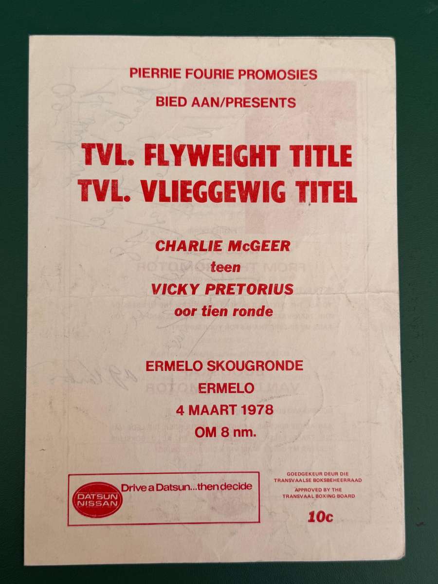 Boxing Programme - *SIGNED*  Charlie McGeer vs Vicky Pretorius 4/03/1978