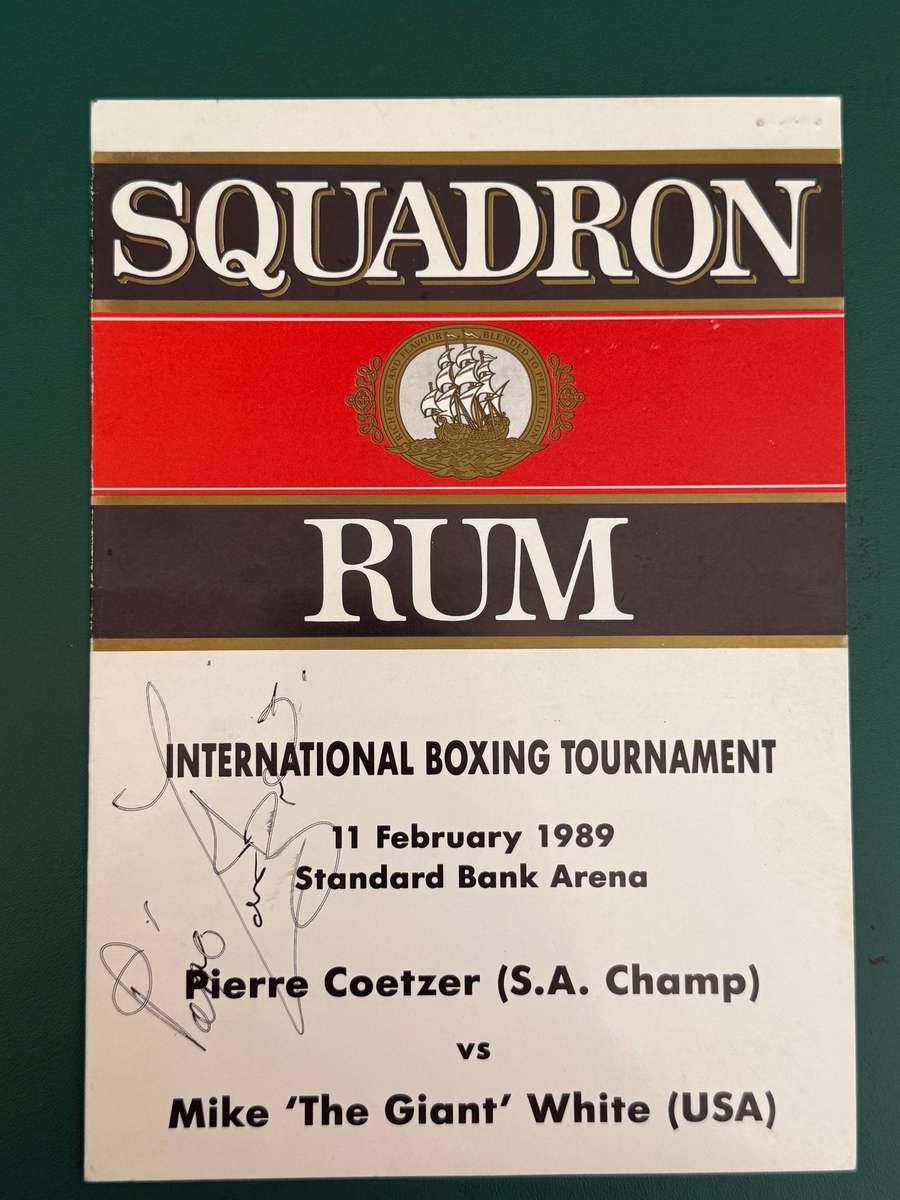 Boxing Programme - *SIGNED*  Pierre Coetzer (SA) vs Mike White (USA) 11/02/1989