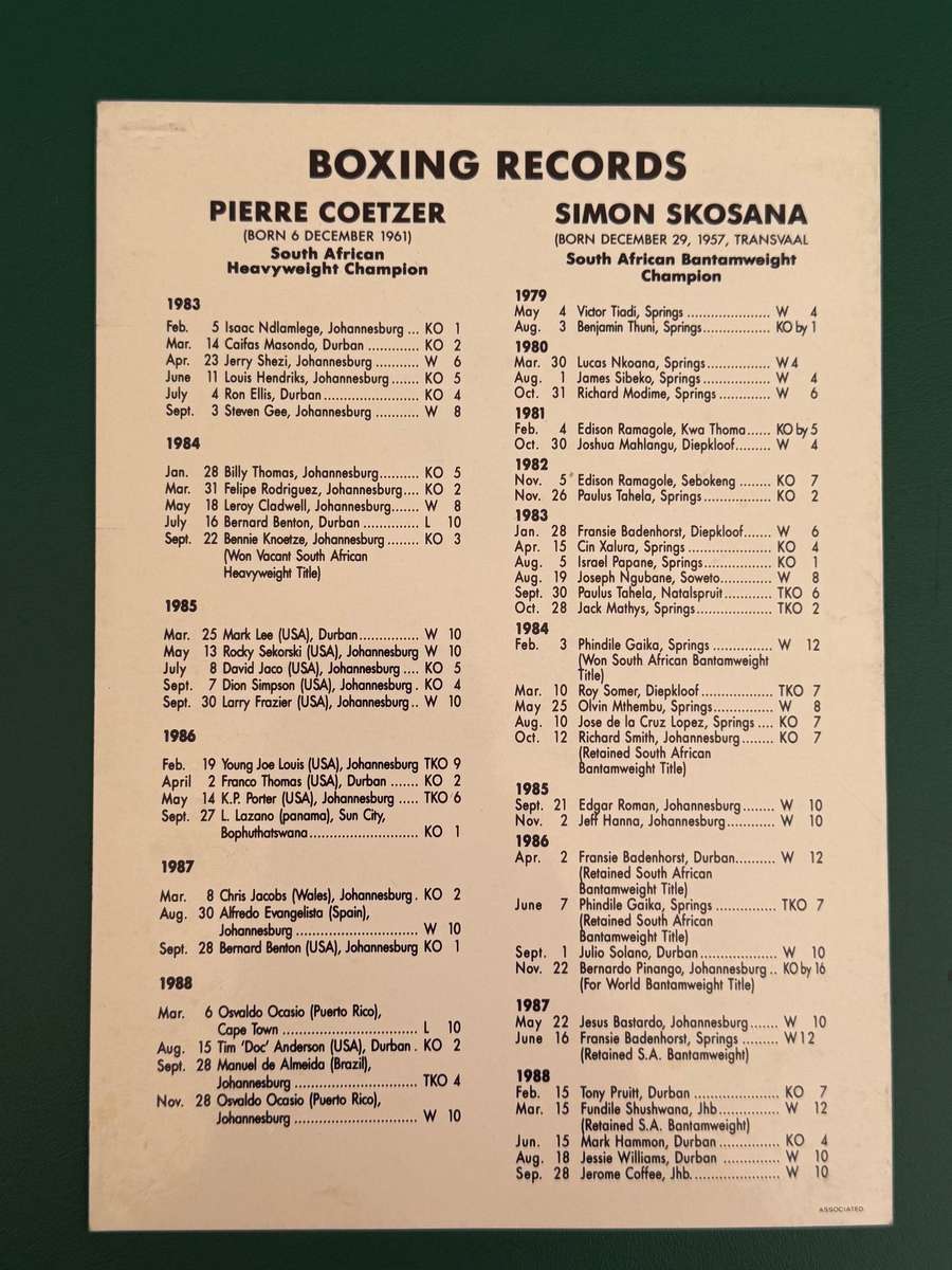 Boxing Programme - *SIGNED*  Pierre Coetzer (SA) vs Mike White (USA) 11/02/1989