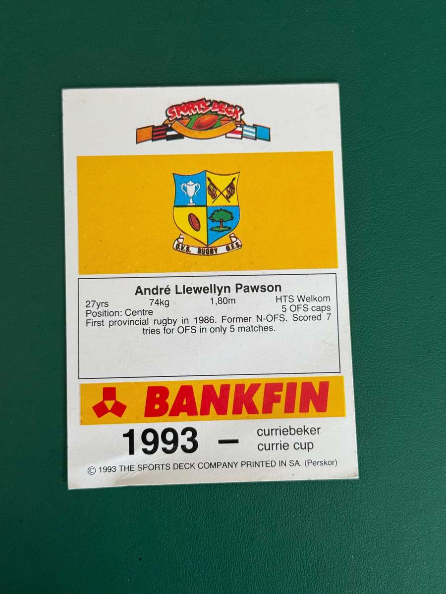 Rugby Card - Andre Pawson 1993 Sports Deck Rugby Card