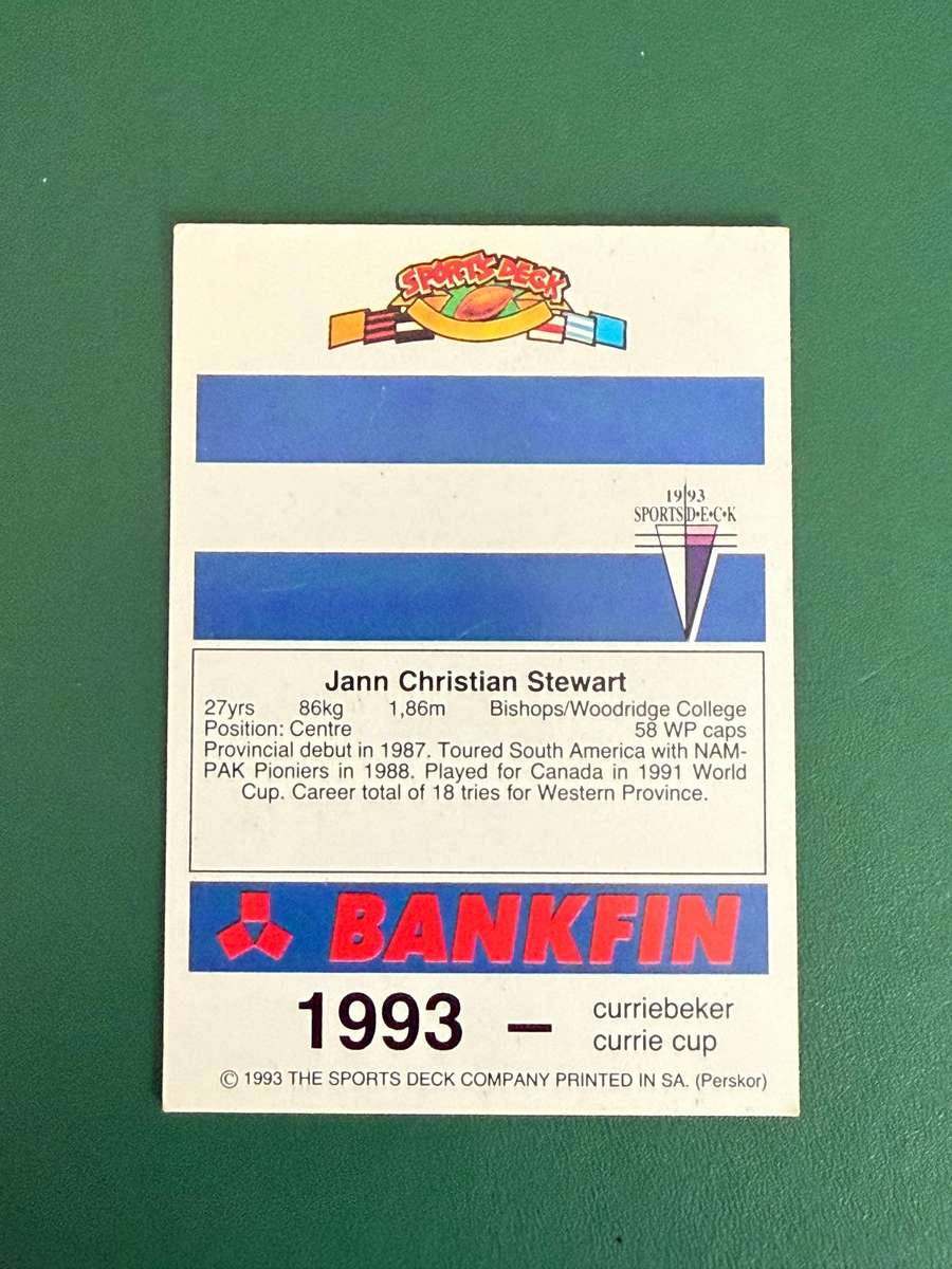 Rugby Card - Christian Stewart 1993 Sports Deck Rugby Card