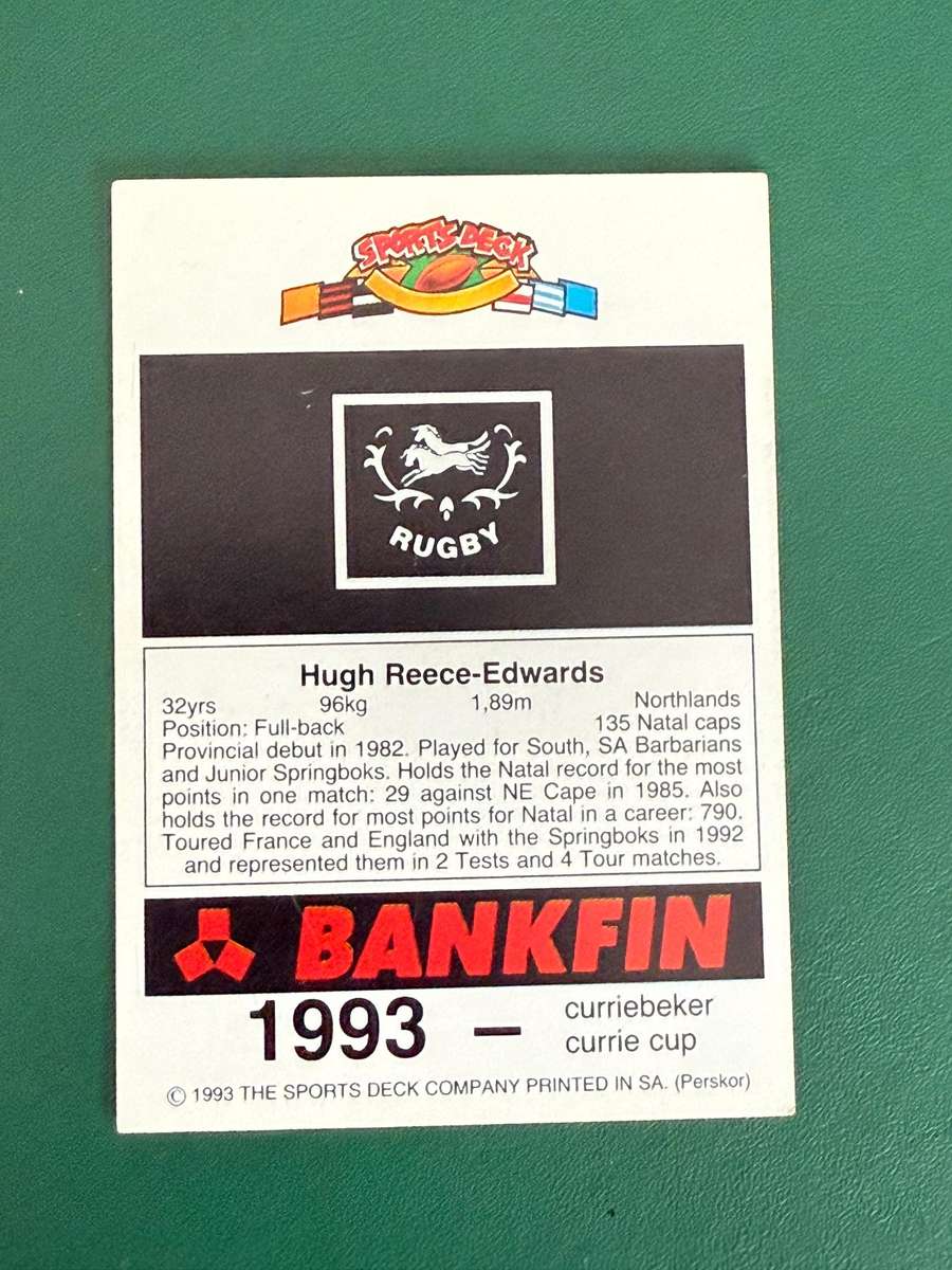 Rugby Card - Hugh Reece-Edwards 1993 Sports Deck Rugby Card