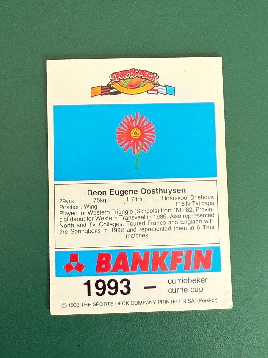 Rugby Card - Deon Oosthuizen 1993 Sports Deck Rugby Card