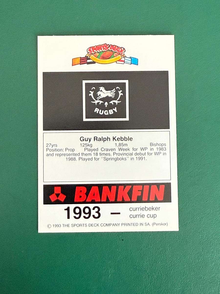 Rugby Card - Guy Kebble 1993 Sports Deck Rugby Card