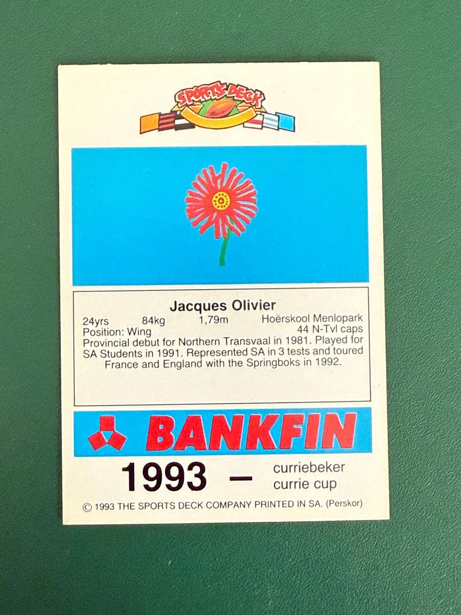 Rugby Card - Jacques Olivier 1993 Sports Deck Rugby Card