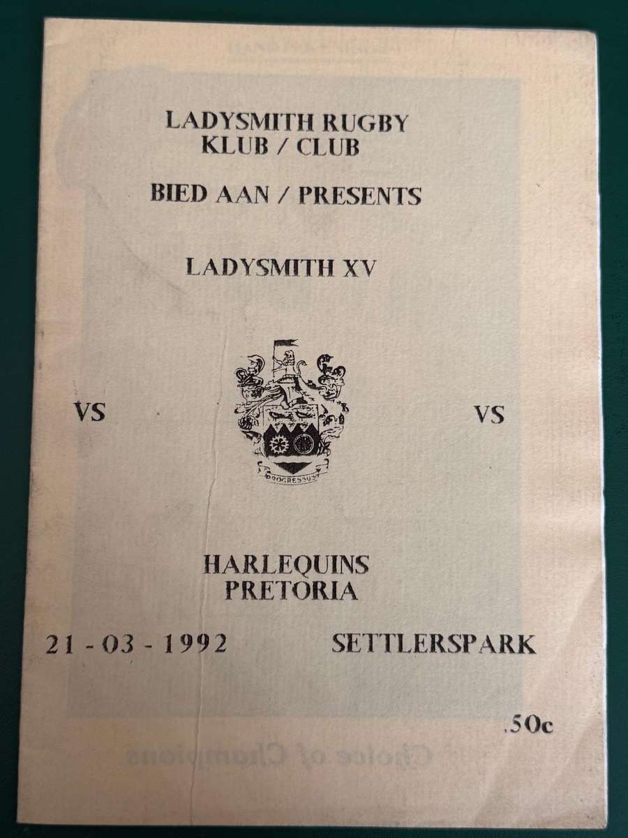 Rugby Programme - Ladysmith XV vs Harlequins (Pta) 21/03/1992