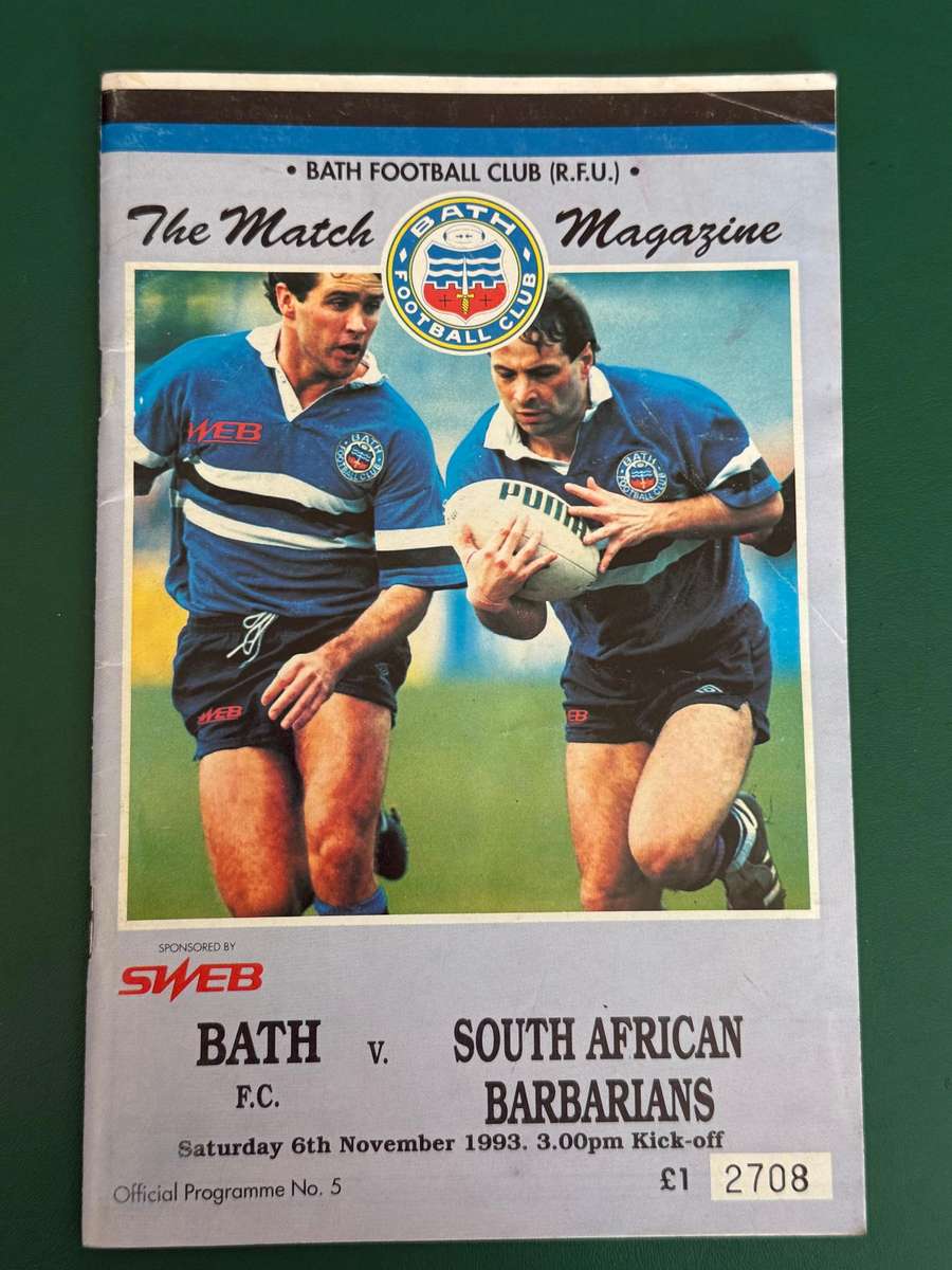 Rugby Programme - Bath vs South-African Barbarians 0/6/11/1993